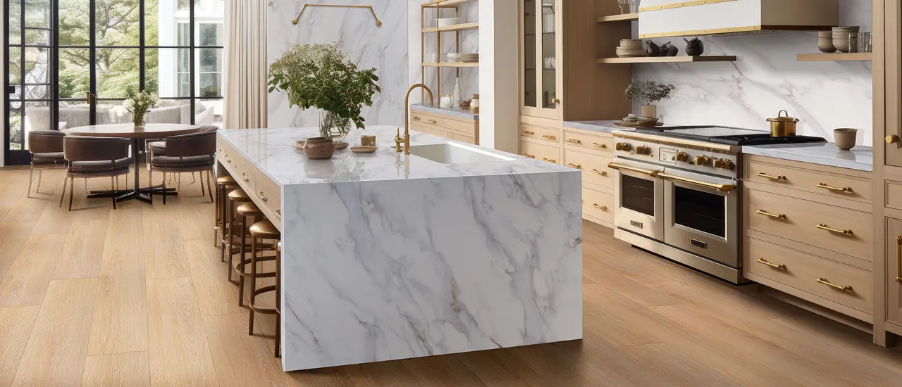 Calacatta Castana Quartz Kitchen Countertops