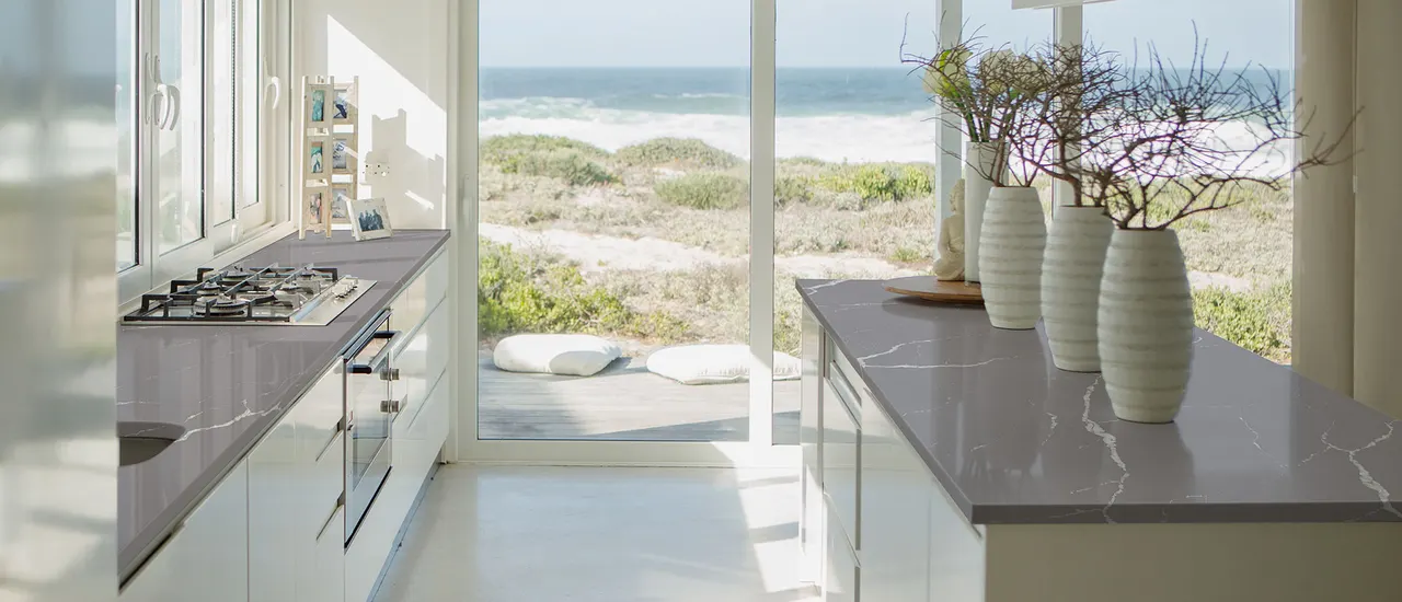 Calacatta Laza Grigio Quartz in Kitchen Counter